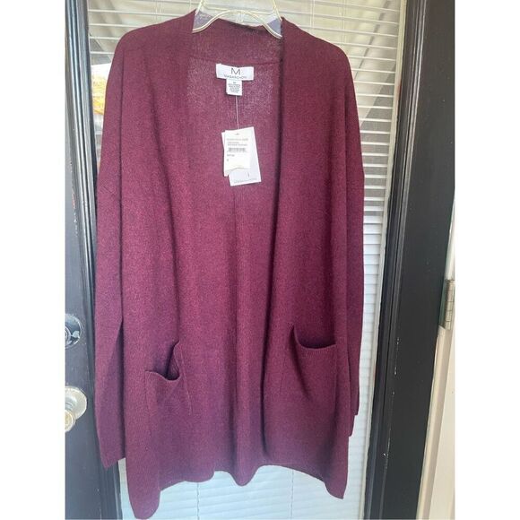 NWT Magaschoni 100% Cashmere Cardigan Sweater Red Wine M - Picture 10 of 10